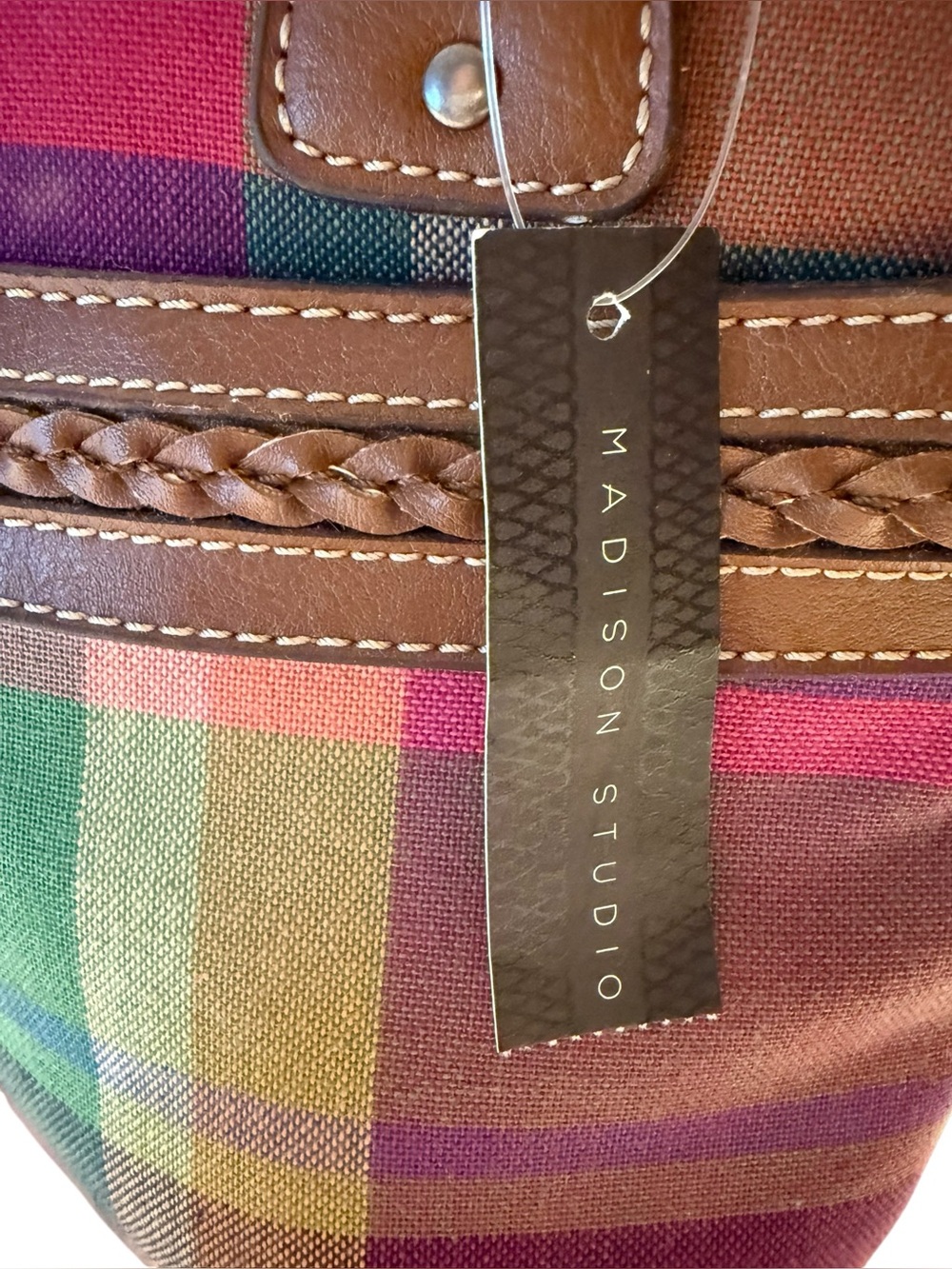 Madison Studio Plaid Multicolor Shoulder Bag with Faux Leather Trim - Picture 3 of 14